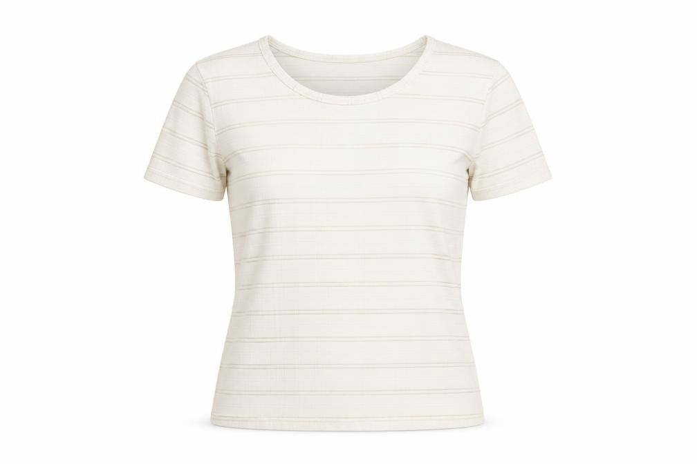 Debenhams Womens White Striped Nylon Basic T-Shirt Size 10 Round Neck