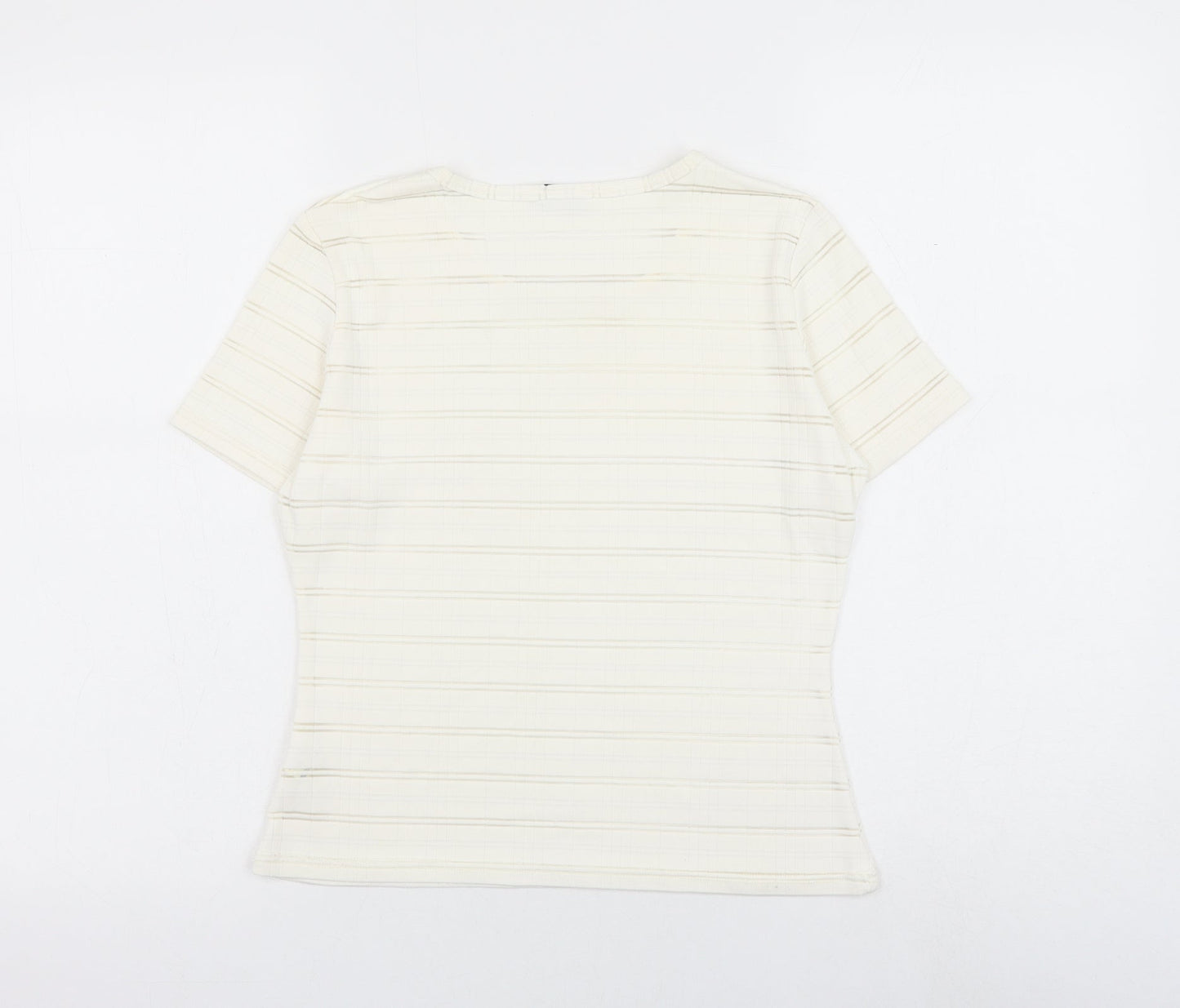 Debenhams Womens White Striped Nylon Basic T-Shirt Size 10 Round Neck