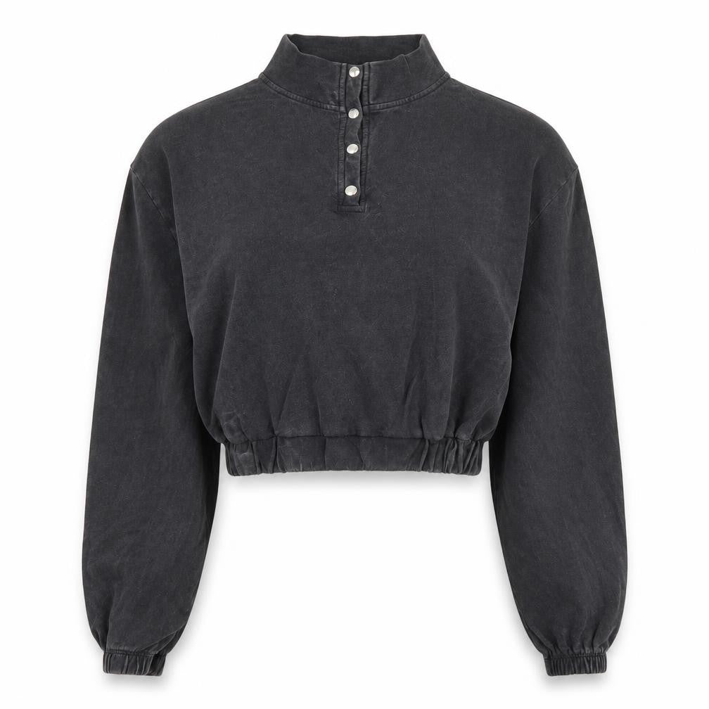 Boohoo Womens Grey Cotton Pullover Sweatshirt Size S Button