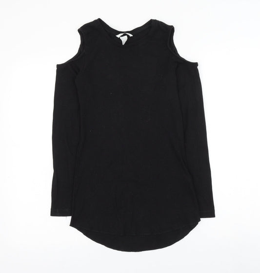 H&M Womens Black Polyester Basic T-Shirt Size S Round Neck - Cold Shoulder