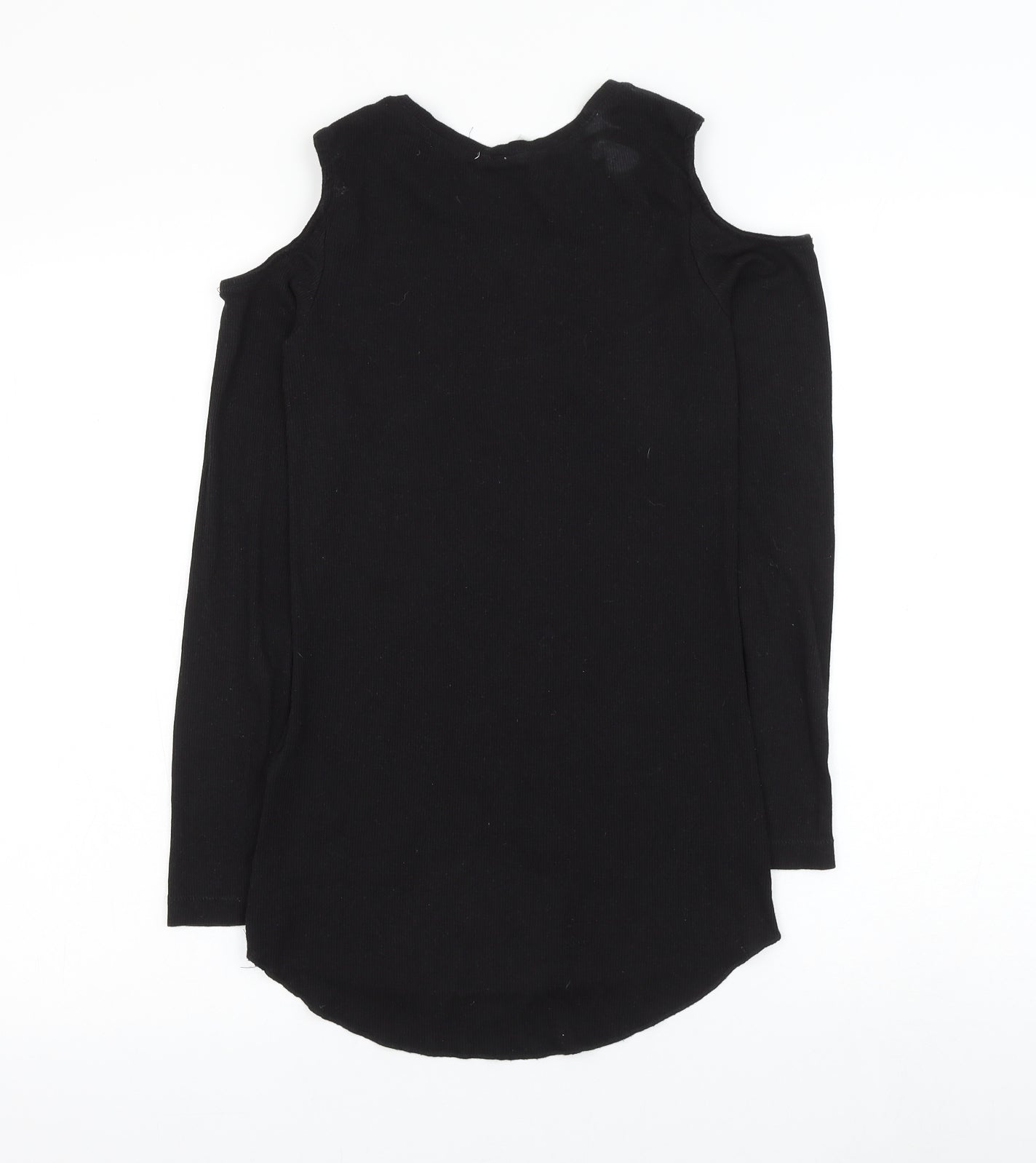H&M Womens Black Polyester Basic T-Shirt Size S Round Neck - Cold Shoulder