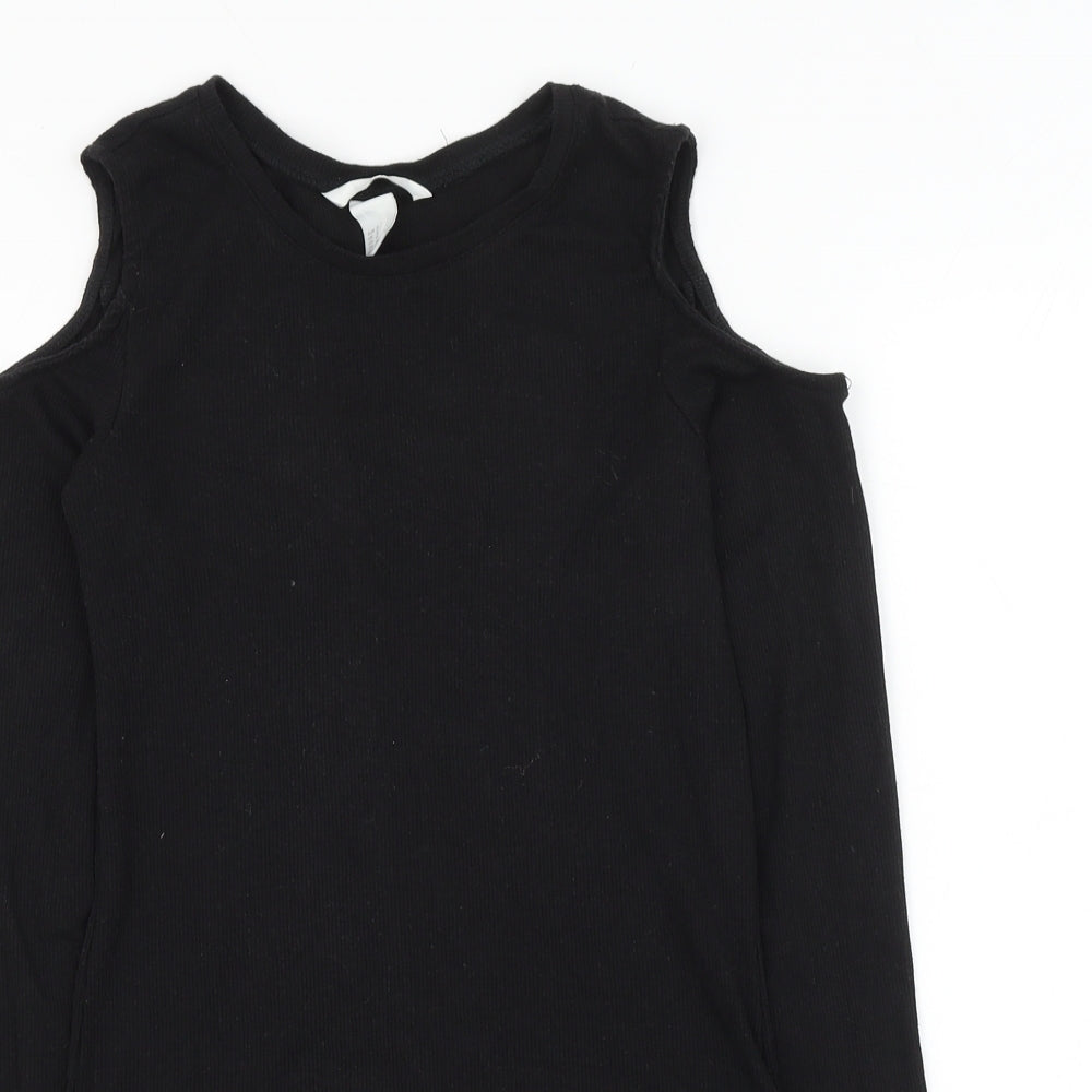 H&M Womens Black Polyester Basic T-Shirt Size S Round Neck - Cold Shoulder