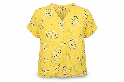 Autograph Womens Yellow Floral Viscose Basic Button-Up Size 14 V-Neck