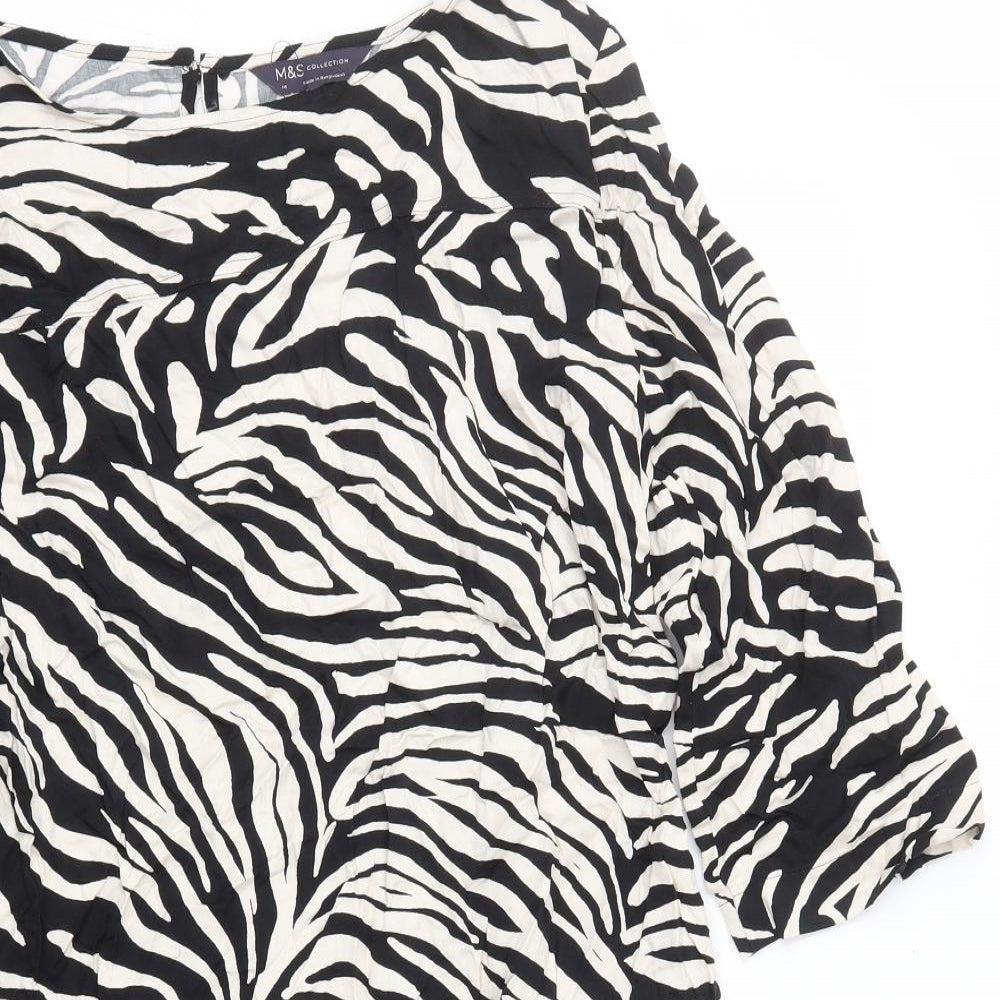 Marks and Spencerblack Womens Black Animal Print Viscose Shift Size 14 Scoop Neck Pullover