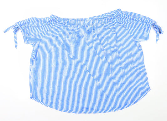 H&M Womens Blue Striped 100% Cotton Basic T-Shirt Size XL Off the Shoulder