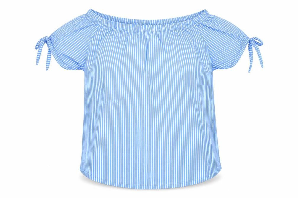 H&M Womens Blue Striped 100% Cotton Basic T-Shirt Size XL Off the Shoulder