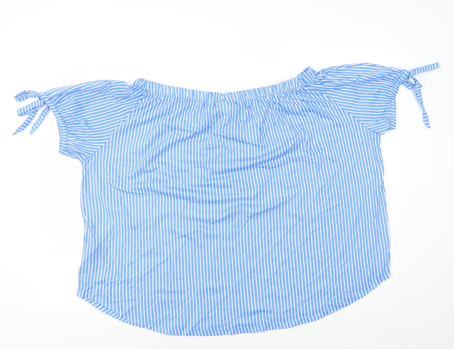 H&M Womens Blue Striped 100% Cotton Basic T-Shirt Size XL Off the Shoulder