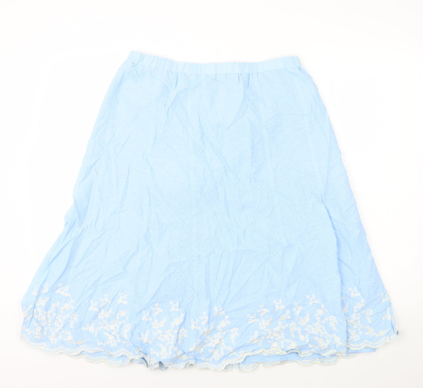 Susan Graver Womens Blue Cotton A-Line Skirt Size L Zip