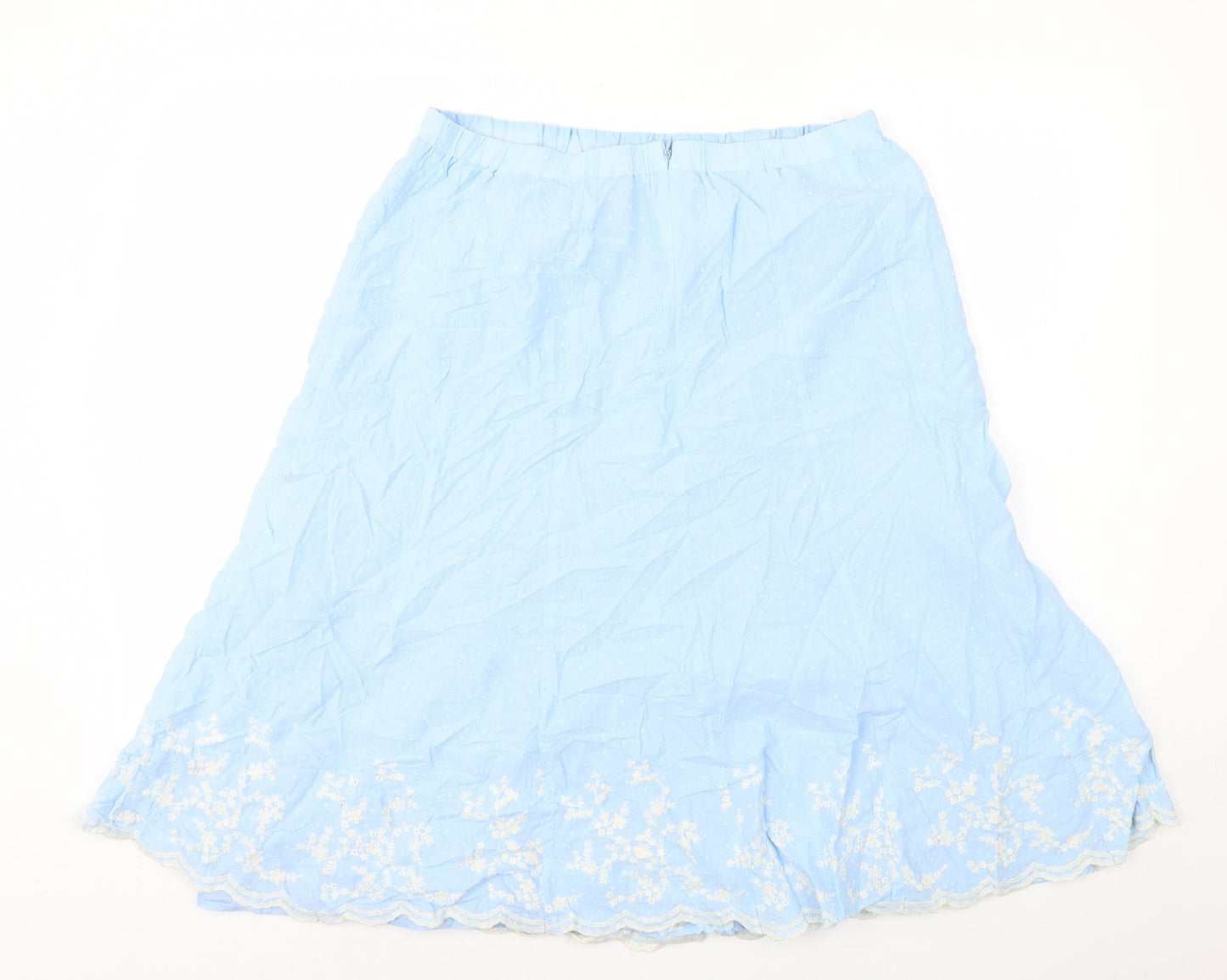 Susan Graver Womens Blue Cotton A-Line Skirt Size L Zip