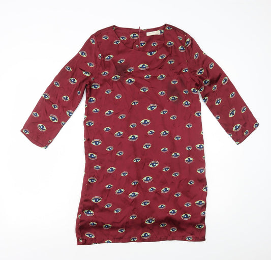 Vera & Lucy Womens Red Geometric Polyester Shift Size S Round Neck Zip - Eyes