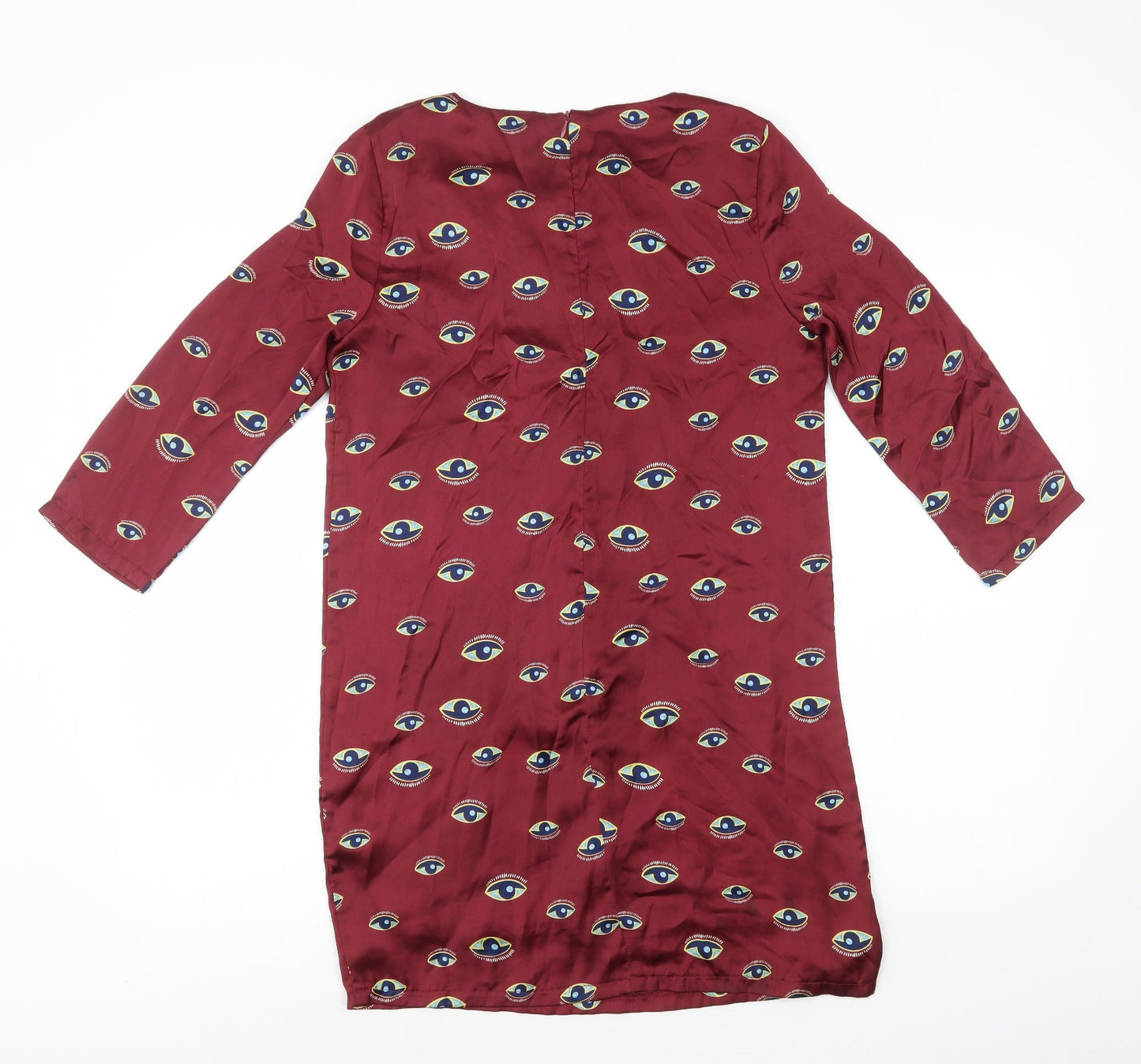 Vera & Lucy Womens Red Geometric Polyester Shift Size S Round Neck Zip - Eyes