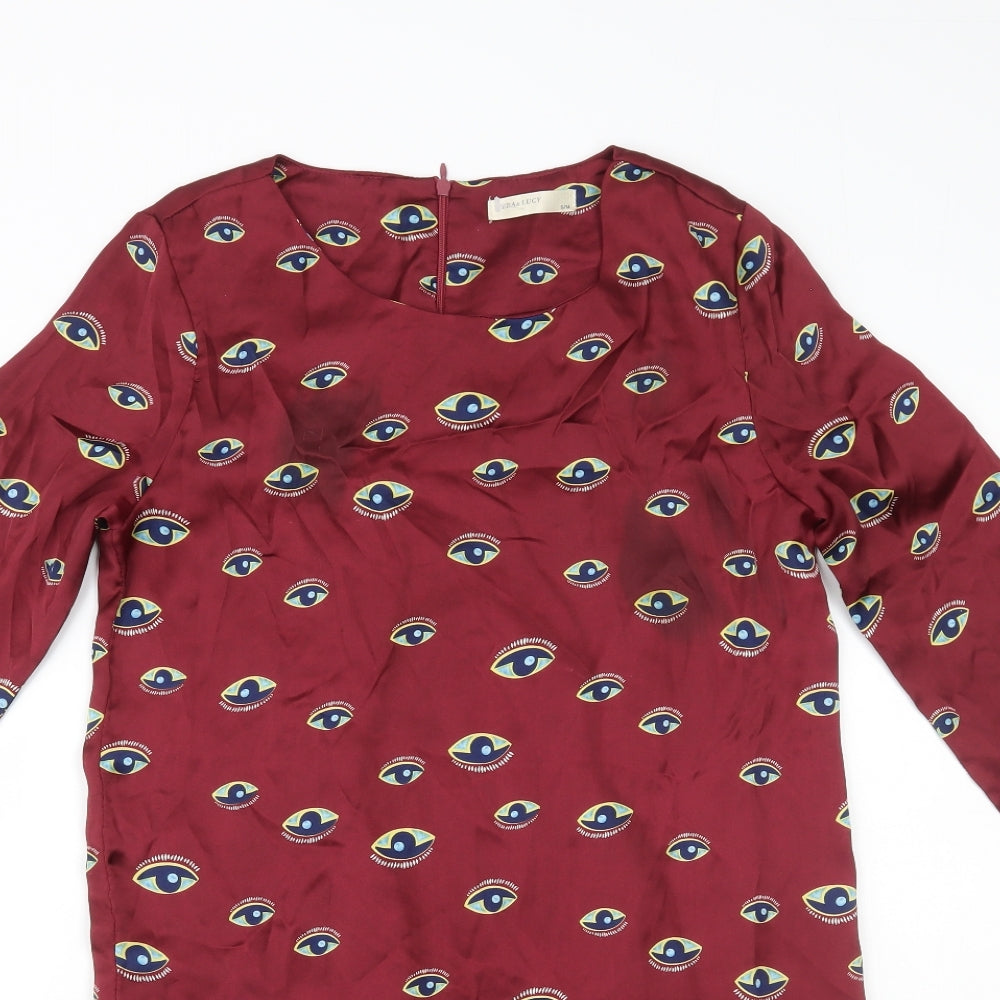 Vera & Lucy Womens Red Geometric Polyester Shift Size S Round Neck Zip - Eyes