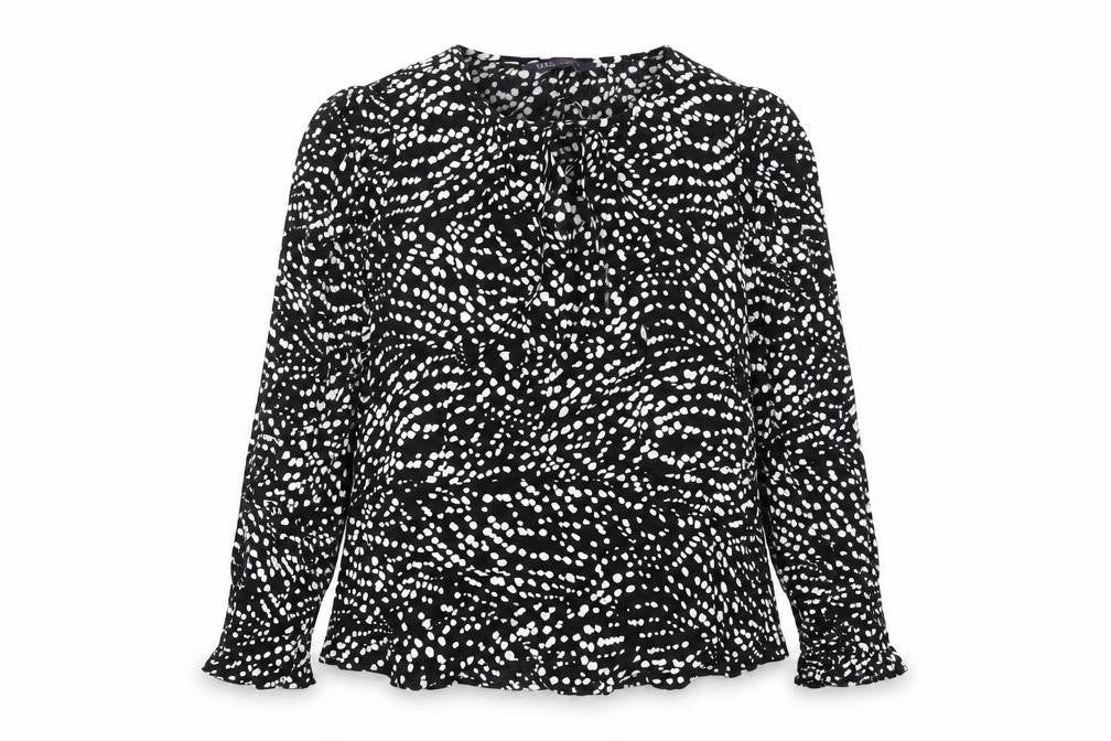 Marks & Spencer Womens Black Geometric Viscose Basic Blouse Size 10 Round Neck - Peplum