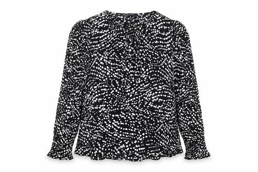 Marks and Spencer Womens Black Geometric Viscose Basic Blouse Size 10 Round Neck - Peplum