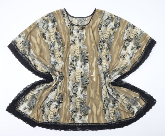 Preworn Womens Multicoloured Animal Print Polyester Kimono T-Shirt One Size Round Neck - Lace Trim