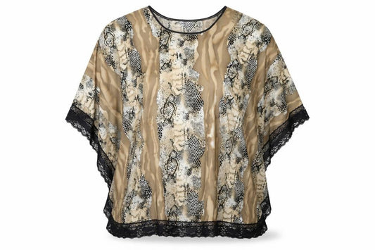 Preworn Womens Multicoloured Animal Print Polyester Kimono T-Shirt One Size Round Neck - Lace Trim