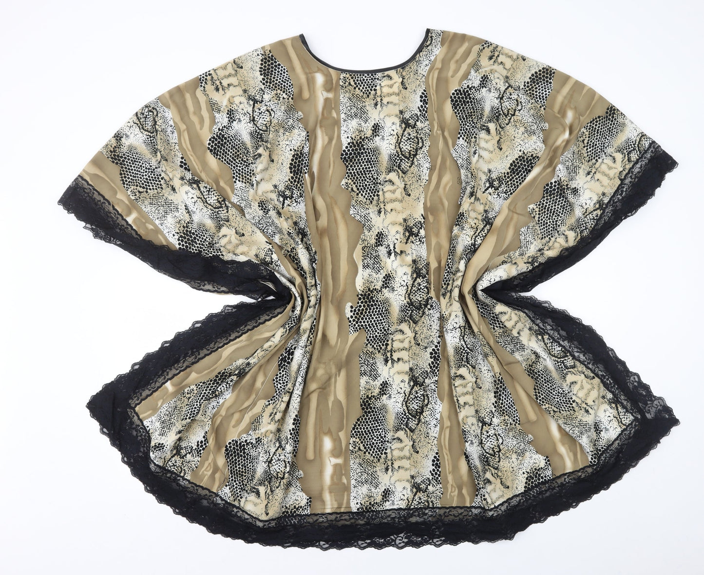 Preworn Womens Multicoloured Animal Print Polyester Kimono T-Shirt One Size Round Neck - Lace Trim