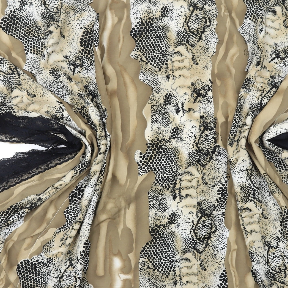 Preworn Womens Multicoloured Animal Print Polyester Kimono T-Shirt One Size Round Neck - Lace Trim