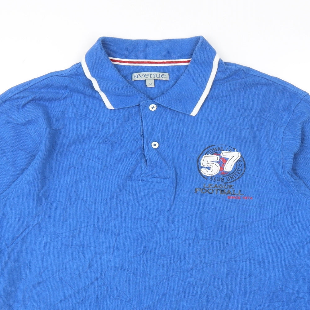 Avenue Mens Blue Cotton Polo Size M Collared Button - League Football