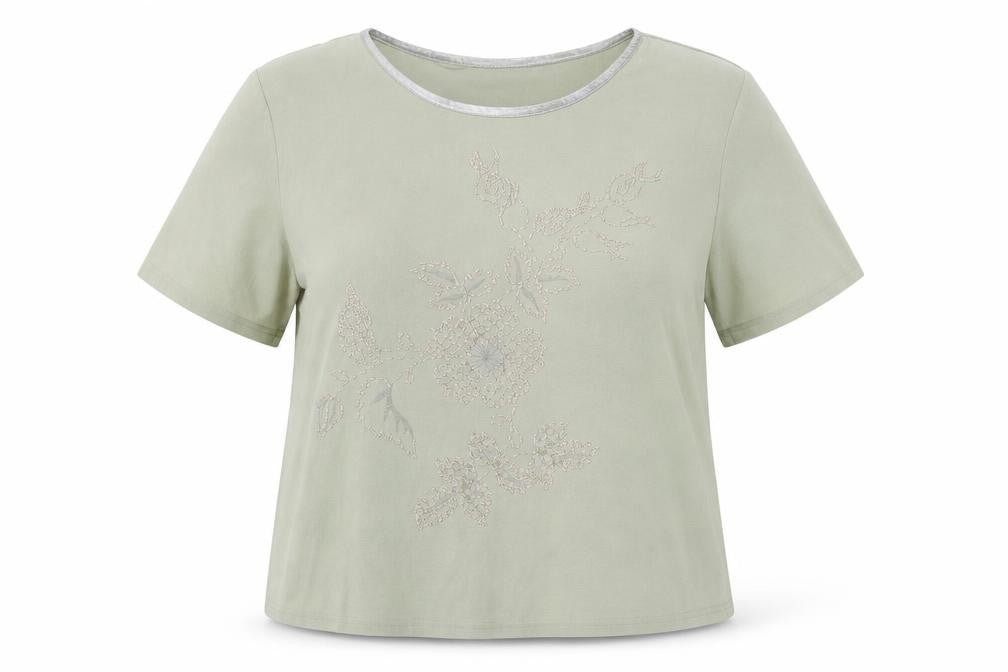 Berkertex Womens Green Polyester Basic T-Shirt Size 22 Round Neck - Flower