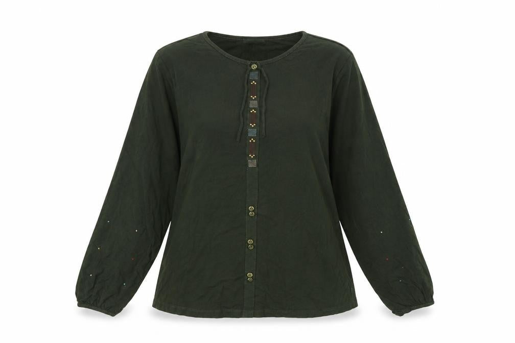 Ercil Womens Green Viscose Basic T-Shirt Size L Round Neck