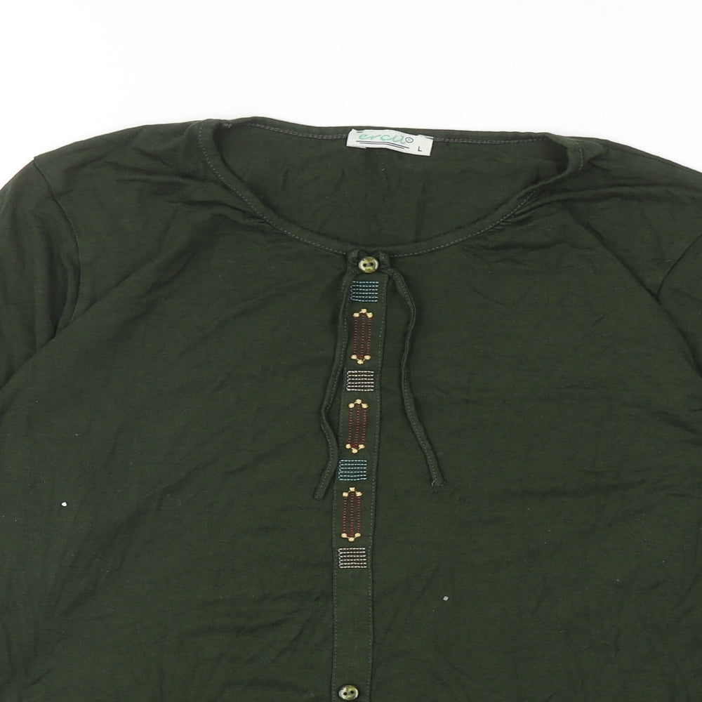 Ercil Womens Green Viscose Basic T-Shirt Size L Round Neck