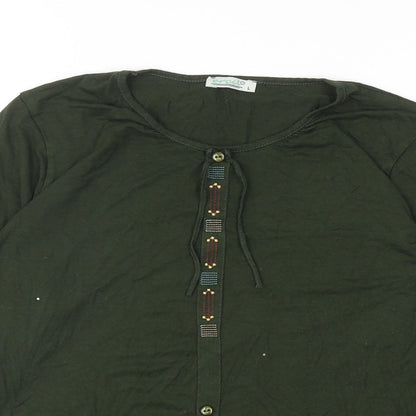 Ercil Womens Green Viscose Basic T-Shirt Size L Round Neck