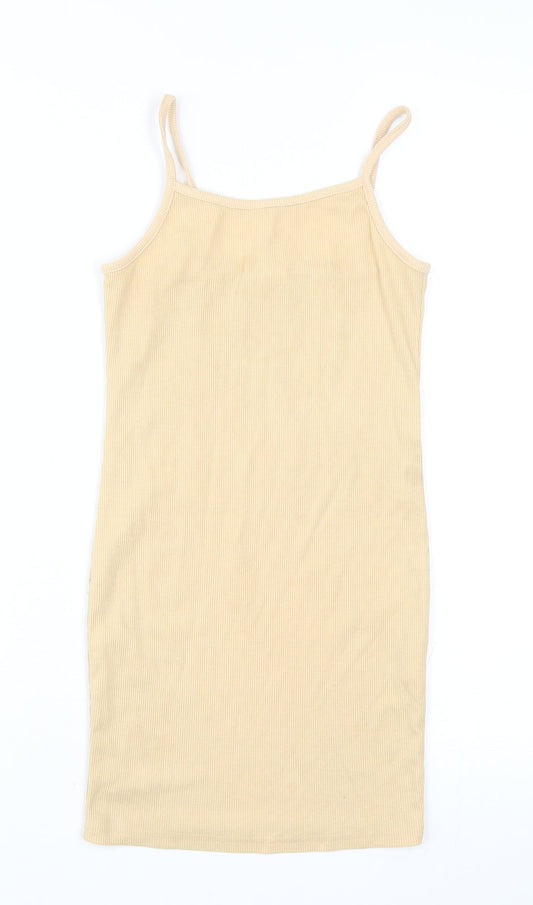 SheIn Girls Beige Polyester Tank Dress Size 9 Years Square Neck Pullover