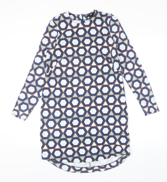 H&M Womens Multicoloured Geometric Cotton Mini Size XS Round Neck Zip