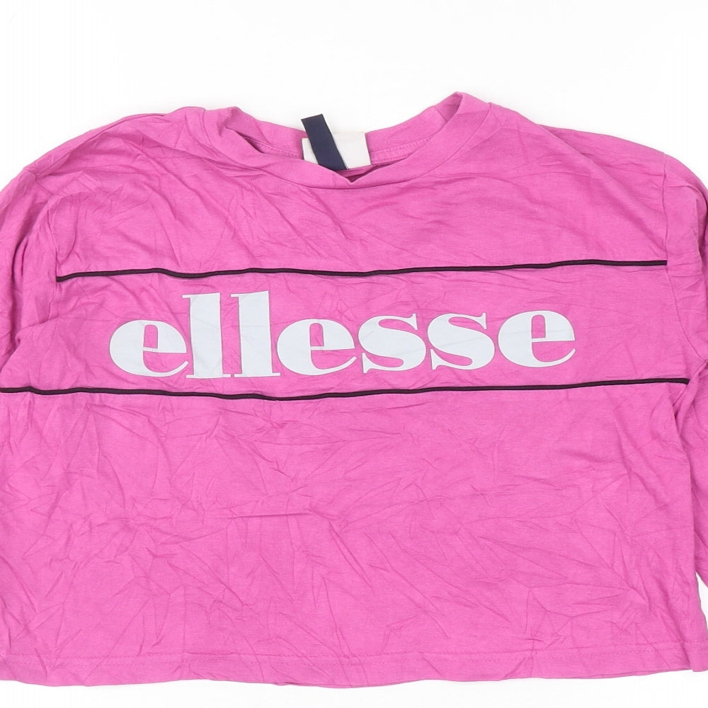 ellesse Womens Pink Cotton Cropped T-Shirt Size 4 Round Neck