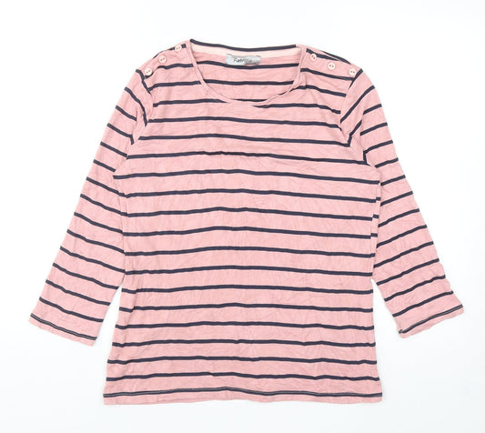 Fabrizio Womens Pink Striped Viscose Basic T-Shirt Size 14 Round Neck