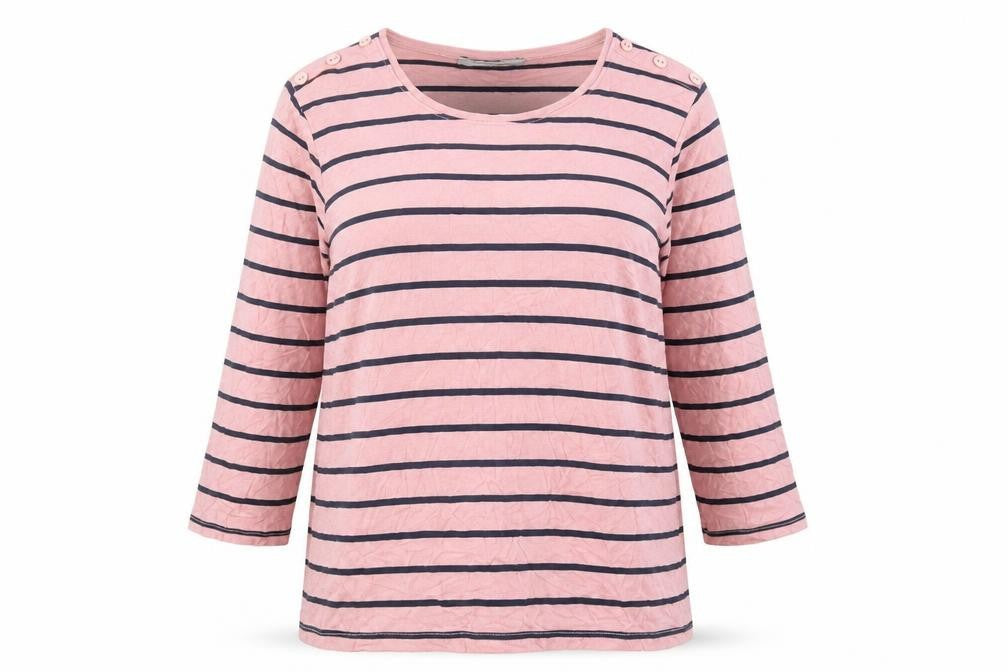 Fabrizio Womens Pink Striped Viscose Basic T-Shirt Size 14 Round Neck