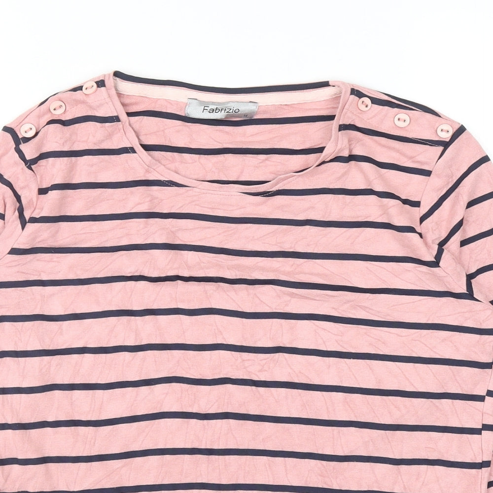 Fabrizio Womens Pink Striped Viscose Basic T-Shirt Size 14 Round Neck