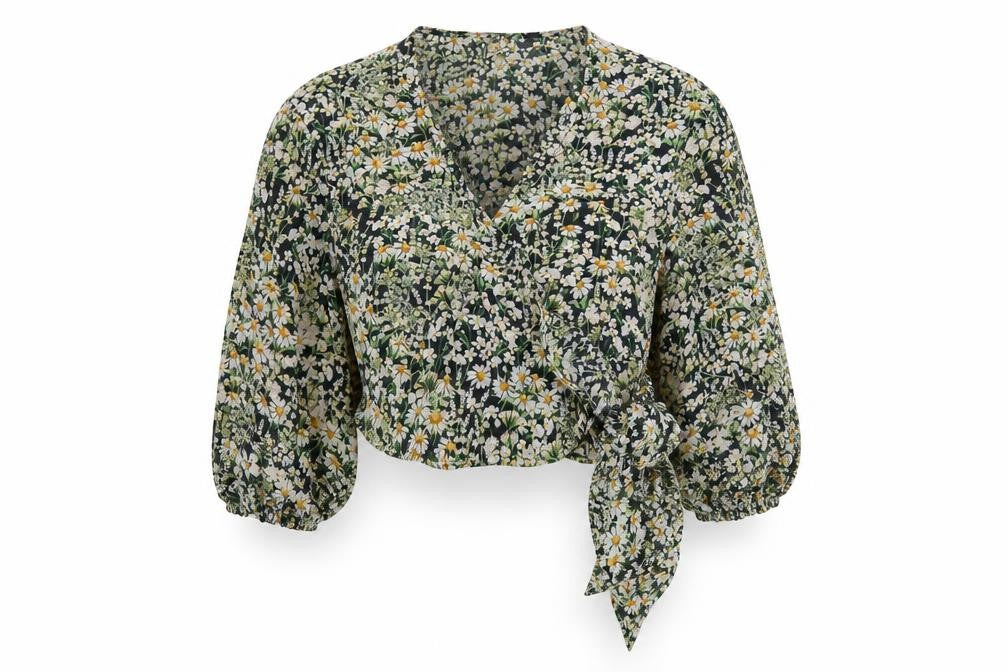 H&M Womens Multicoloured Floral Viscose Cropped Blouse Size XS V-Neck