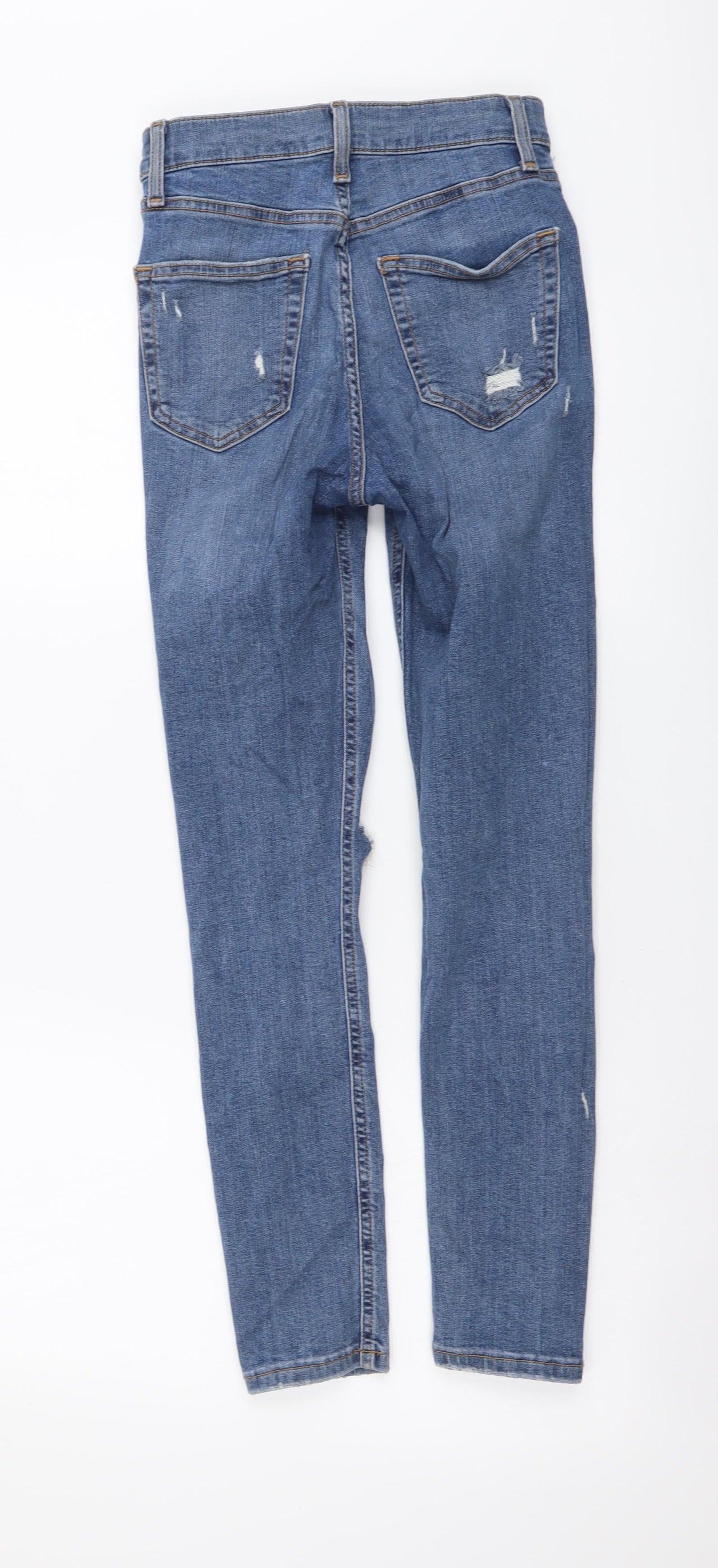 Topshop Womens Blue Cotton Skinny Jeans Size 26 in L30 in Regular Button - Distressed Look