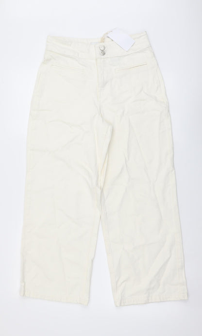 Next Womens Ivory Cotton Tapered Jeans Size 6 L25 in Regular Button