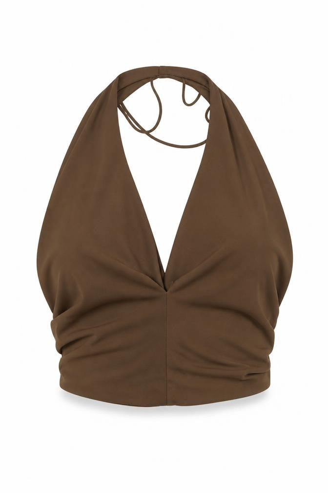Zara Womens Brown Polyester Cropped Blouse Size XS V-Neck