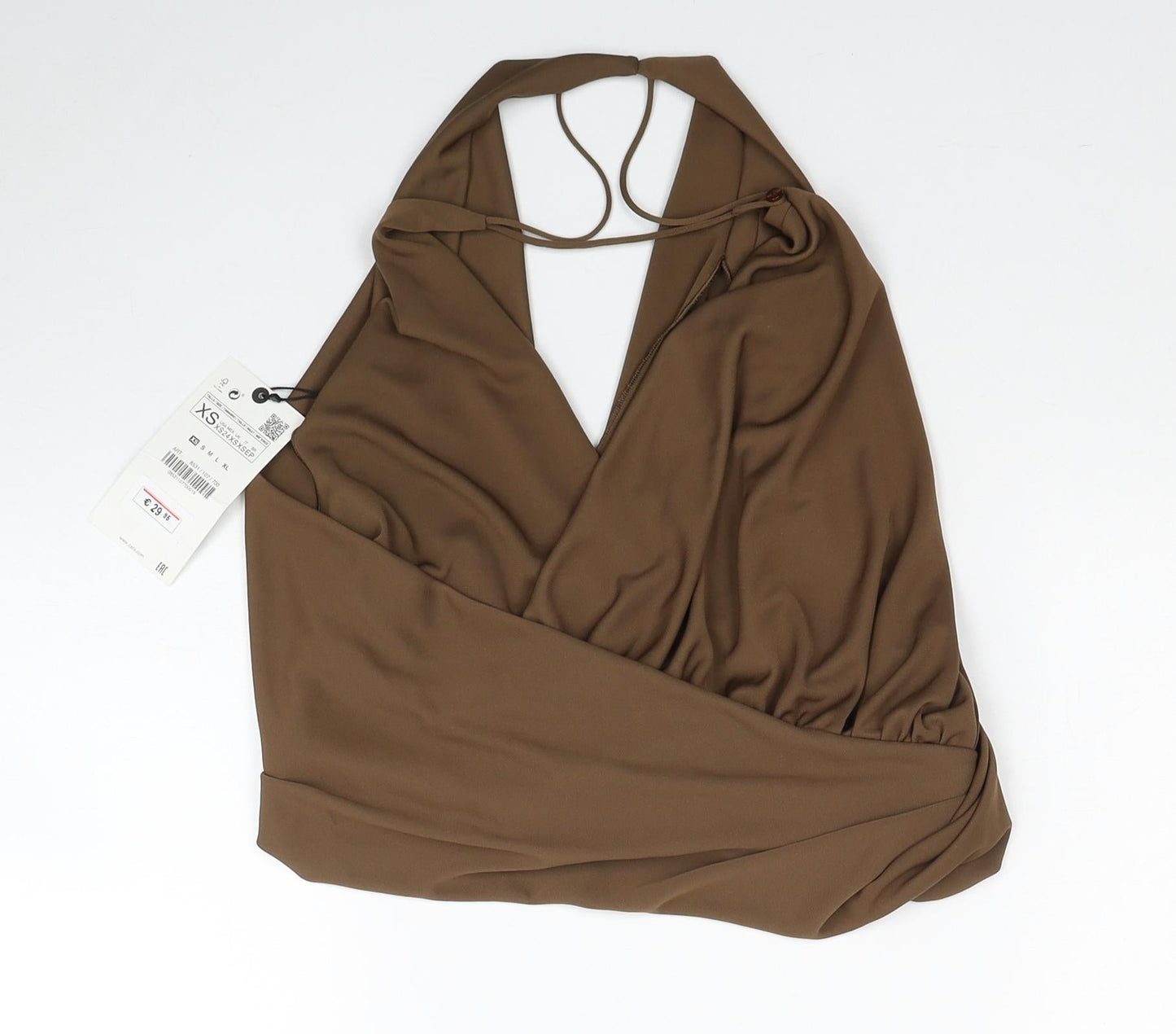 Zara Womens Brown Polyester Cropped Blouse Size XS V-Neck