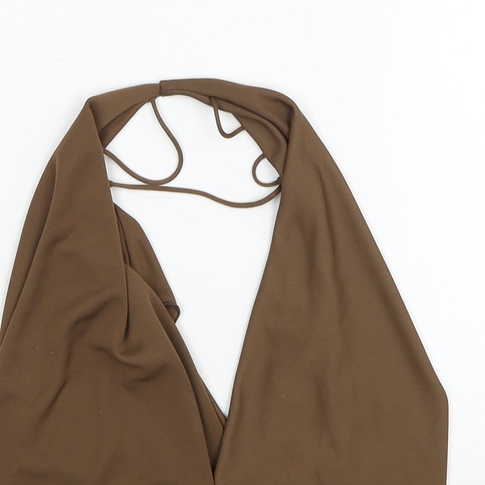 Zara Womens Brown Polyester Cropped Blouse Size XS V-Neck