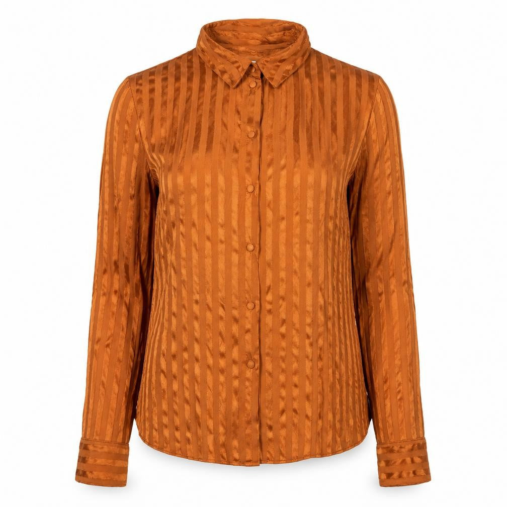 Topshop Womens Orange Striped Viscose Basic Button-Up Size 8 Collared