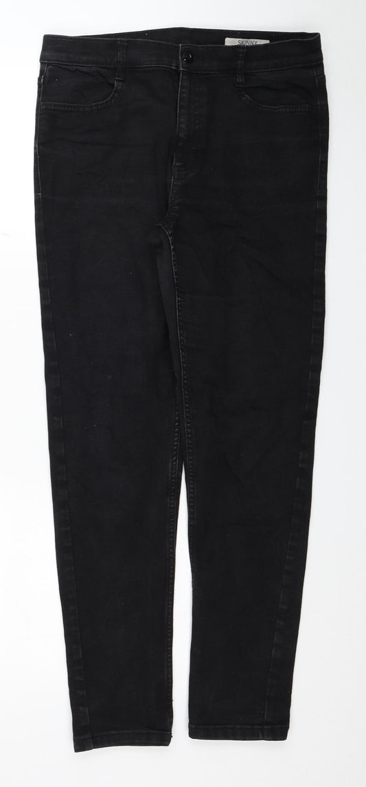 Marks and Spencer Womens Black Cotton Skinny Jeans Size 10 L28 in Regular Zip