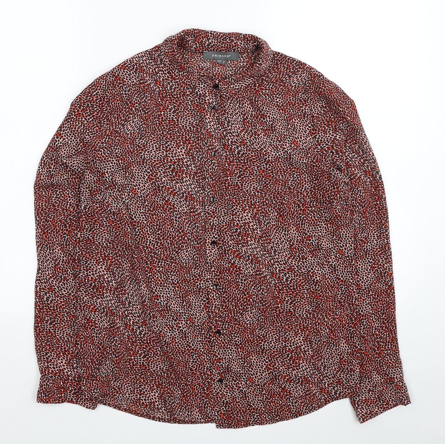 Primark Womens Red Animal Print Polyester Basic Button-Up Size 8 Collared