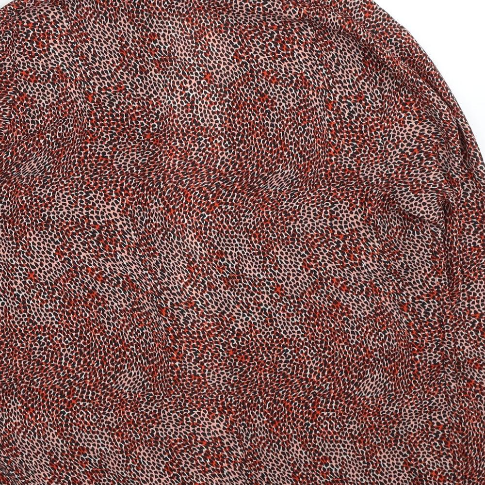 Primark Womens Red Animal Print Polyester Basic Button-Up Size 8 Collared