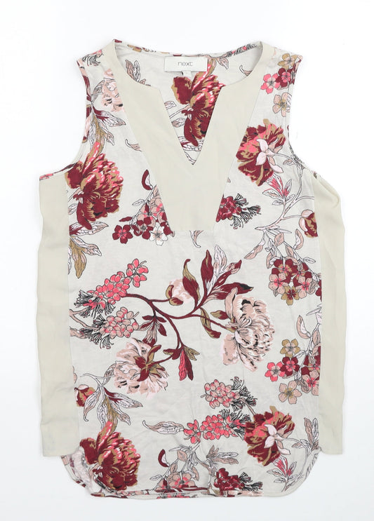 NEXT Womens Grey Floral Viscose Basic Tank Size 8 V-Neck