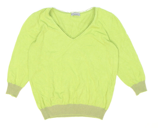 Marks and Spencer Womens Green V-Neck Viscose Pullover Jumper Size 14
