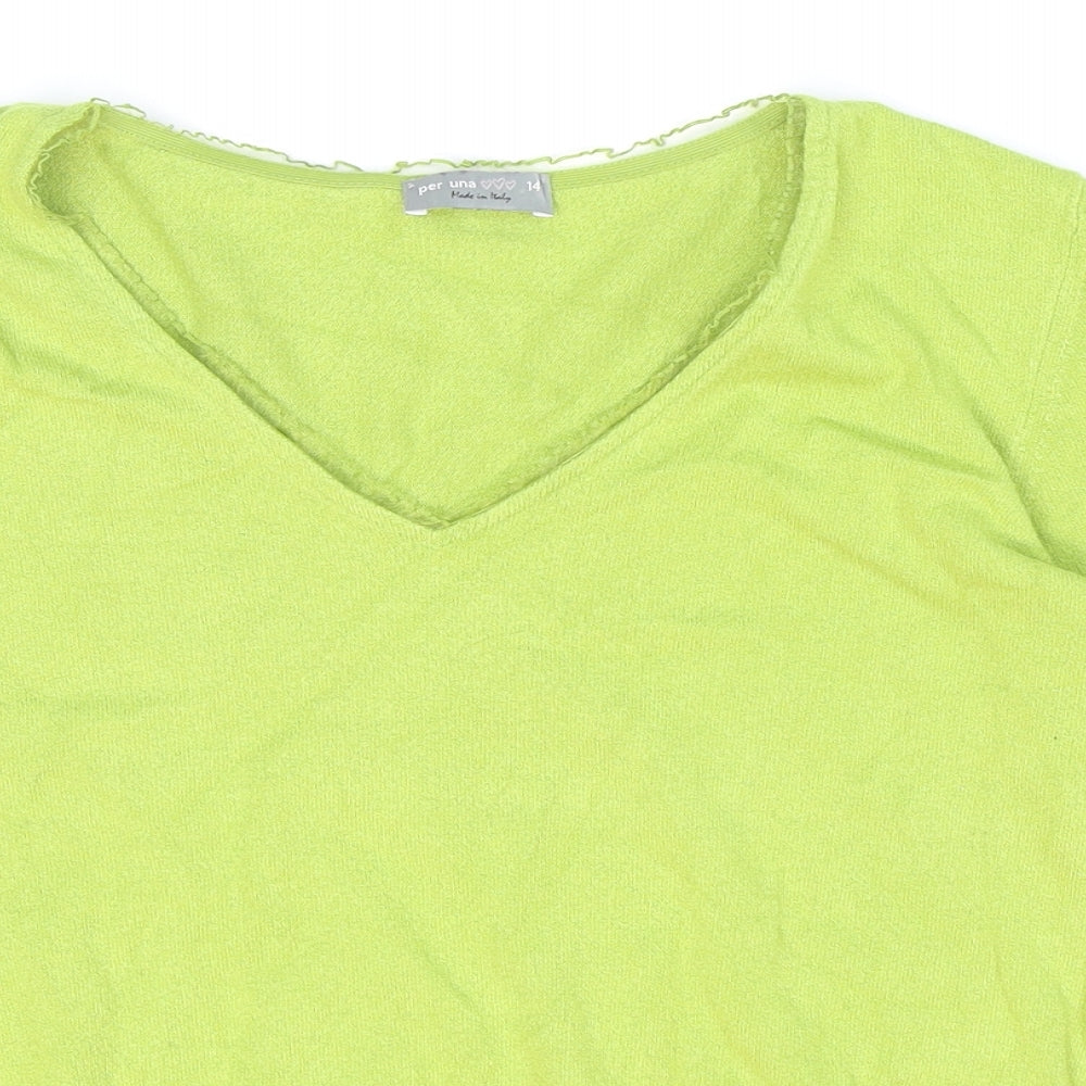Marks and Spencer Womens Green V-Neck Viscose Pullover Jumper Size 14