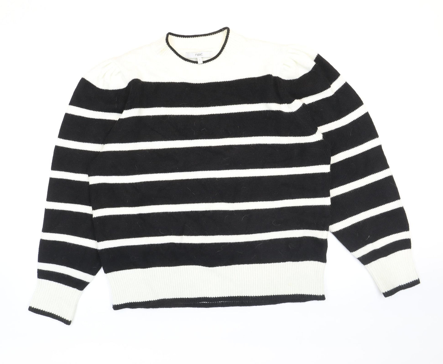 NEXT Womens Black Round Neck Striped Acrylic Pullover Jumper Size L