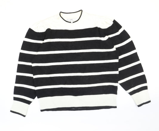 NEXT Womens Black Round Neck Striped Acrylic Pullover Jumper Size L