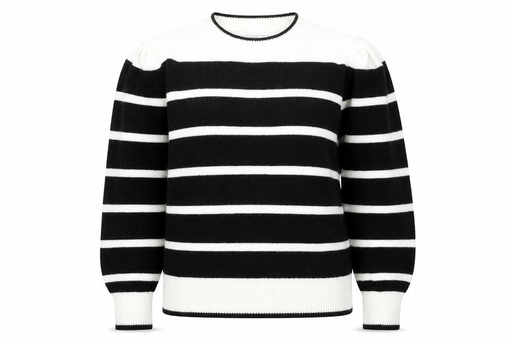 NEXT Womens Black Round Neck Striped Acrylic Pullover Jumper Size L