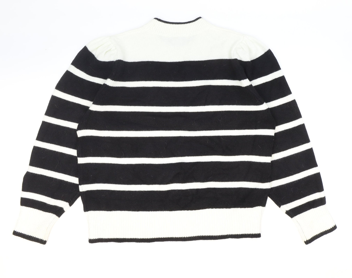 NEXT Womens Black Round Neck Striped Acrylic Pullover Jumper Size L